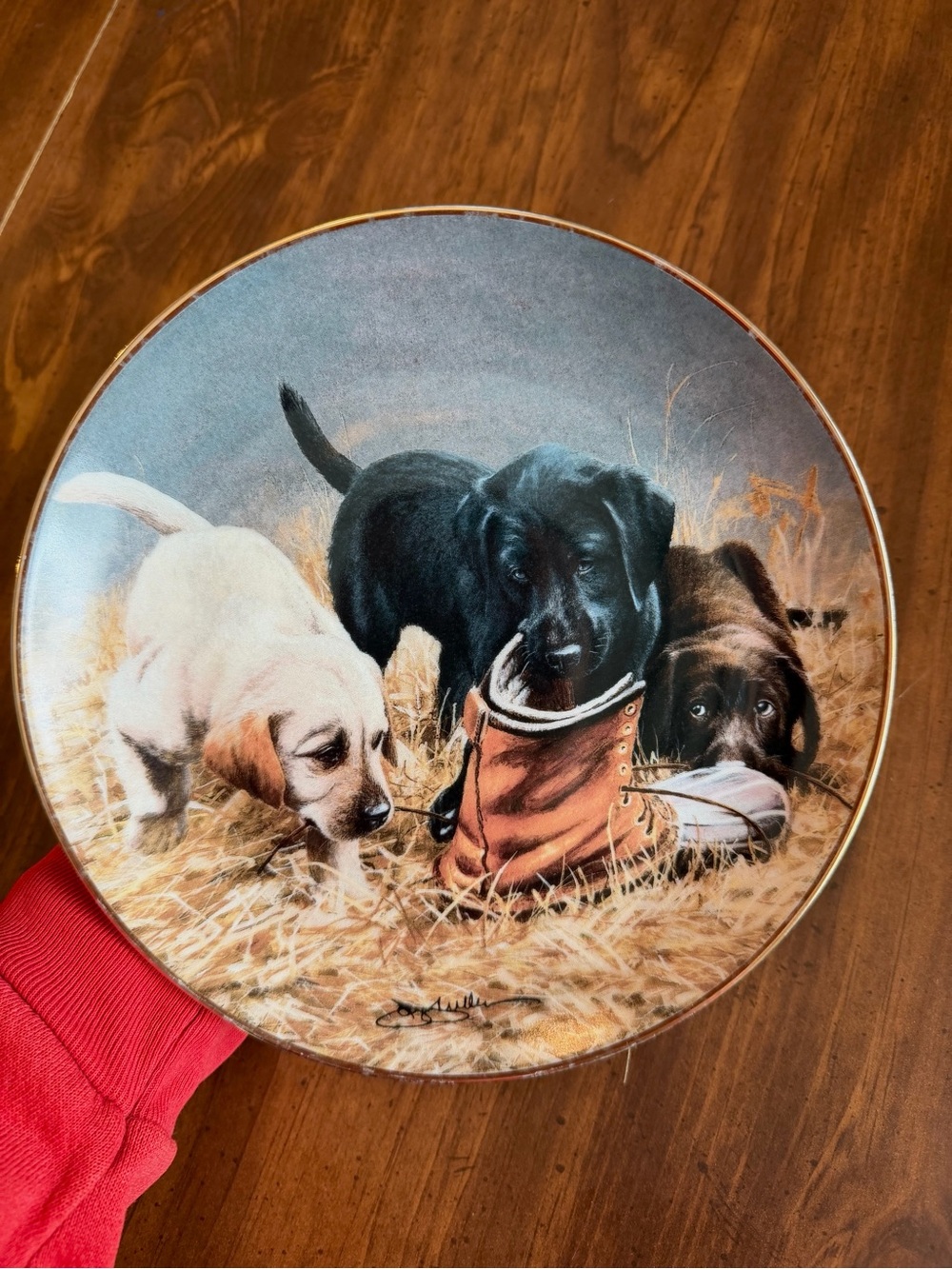 Franklin Mint Puppies with Boot Decorative Plate — Black, Brown, Cream